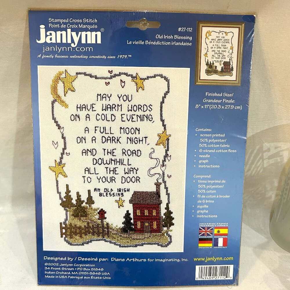 VTG 1979 Janlynn Cross Stitch Kit #27-112 Old Irish Blessing 8" x 11"